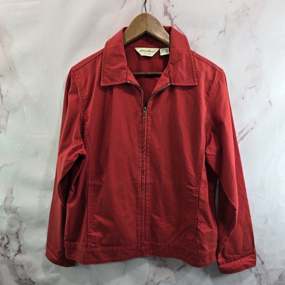 Vintage Eddie Bauer Jacket Womens Large Red Tomato Shacket Zip Shirt Jacket